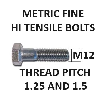 M12 Metric Fine and Extra Fine Hex Bolts 1.5 and 1.25mm Pitch High Tensile. Select Length